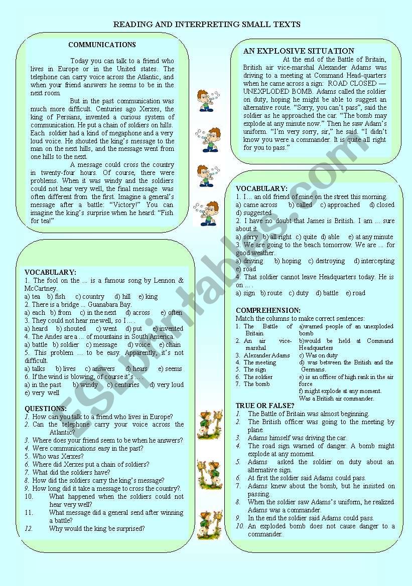 READING AND INTERPRETING SMALL TEXTS (+ KEY)