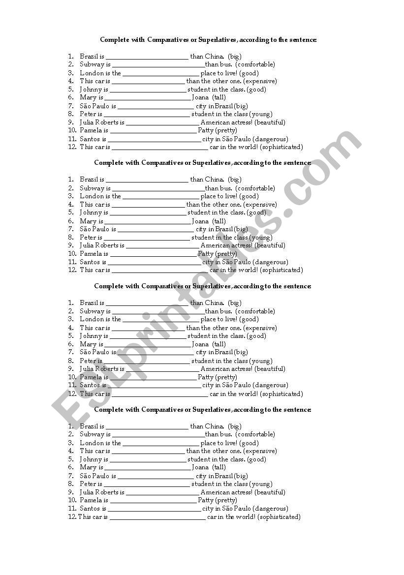 Comparative and Superlative Exercices