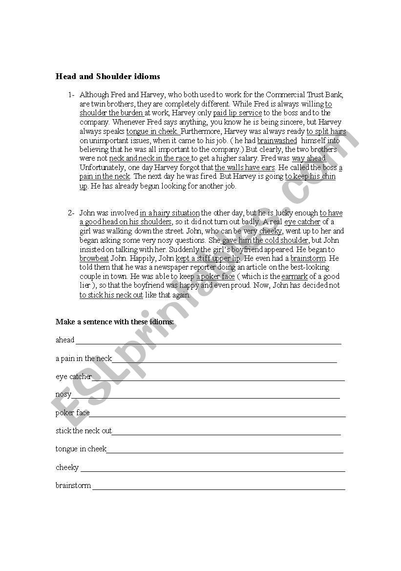 Idioms - Head and Shoulder  worksheet