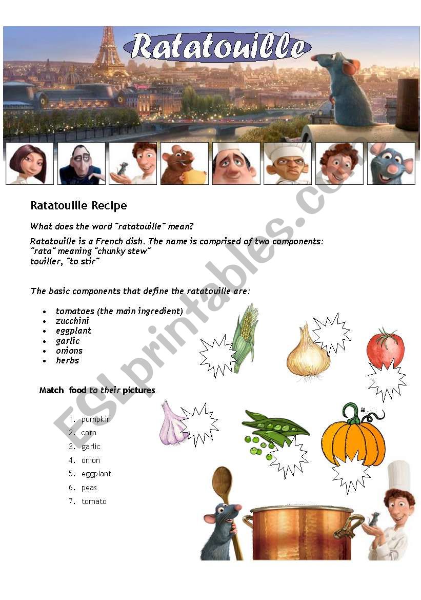 Ratatouille - Movie Worsheet  ( 2 pages ) 