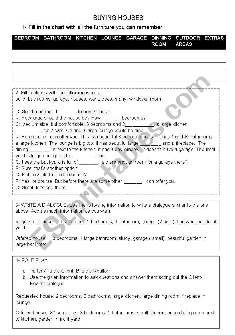BUYING A HOUSE worksheet