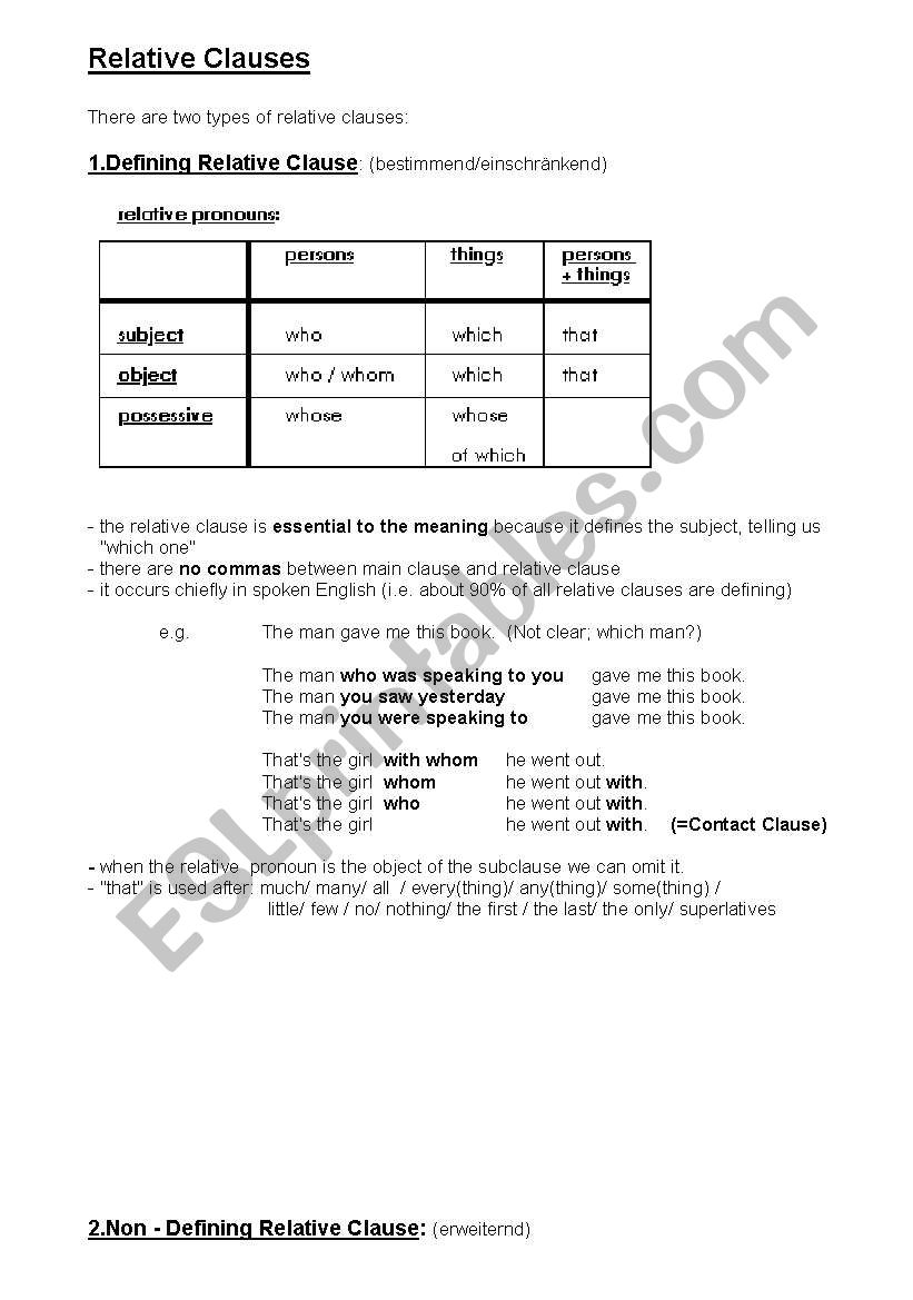 Relative Clauses worksheet