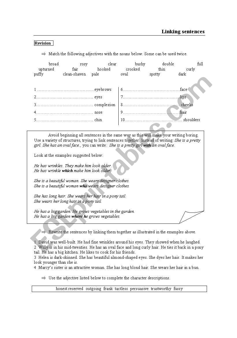 linking sentences worksheet