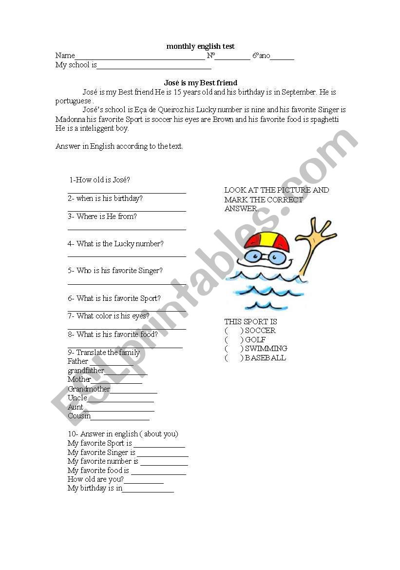 Sports worksheet