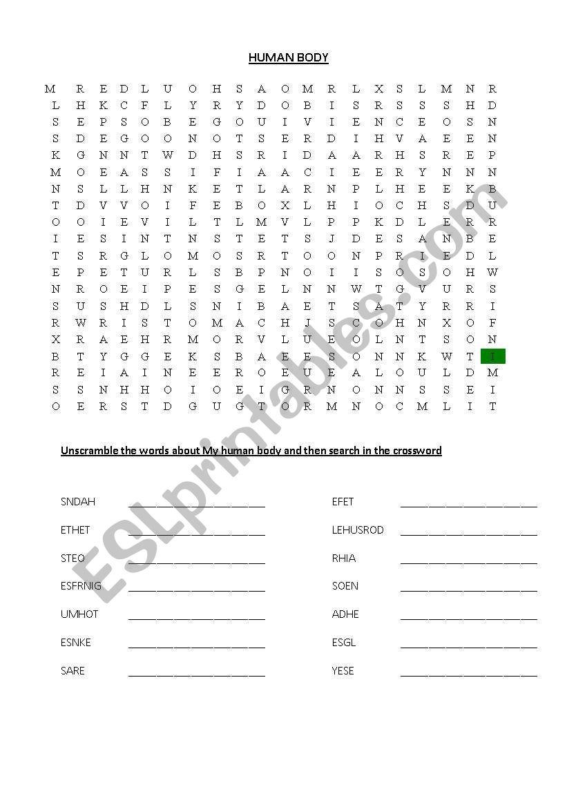 Cross_Word_HumanBody worksheet