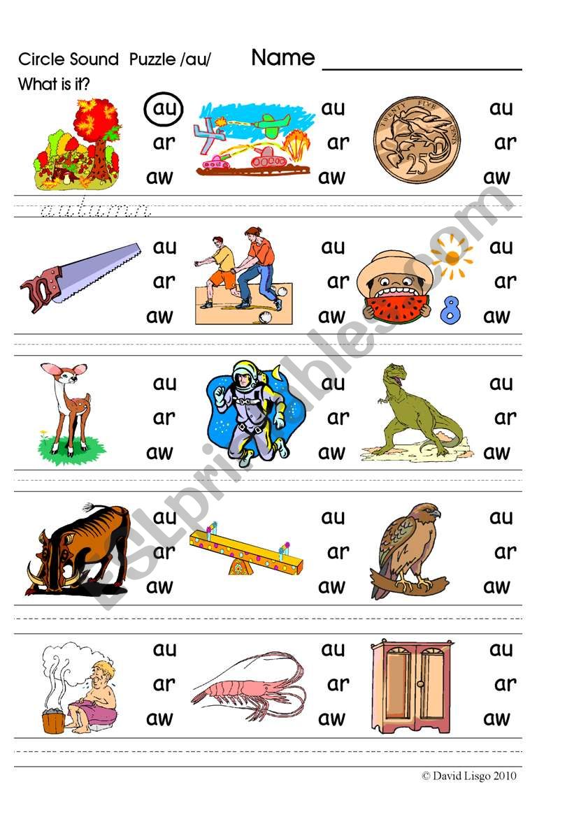 Circle Sound Puzzle 8: phonics the /au/ sound