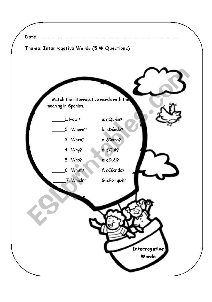 interrogative words matching worksheet