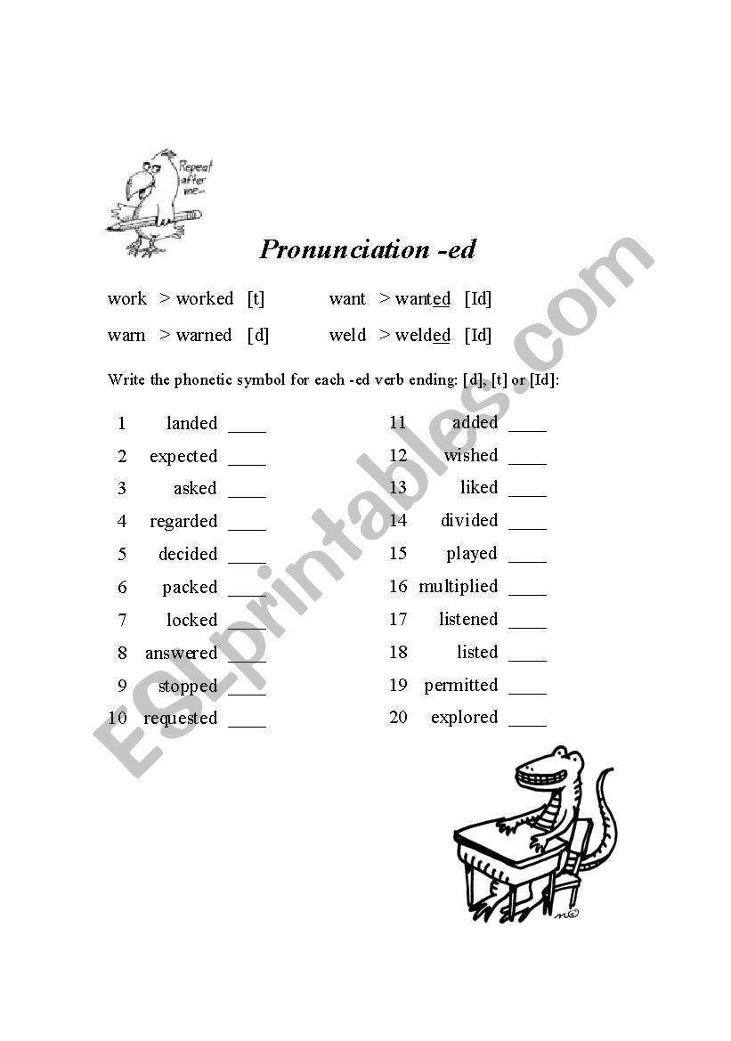 Pronunciation of -ed Verbs worksheet
