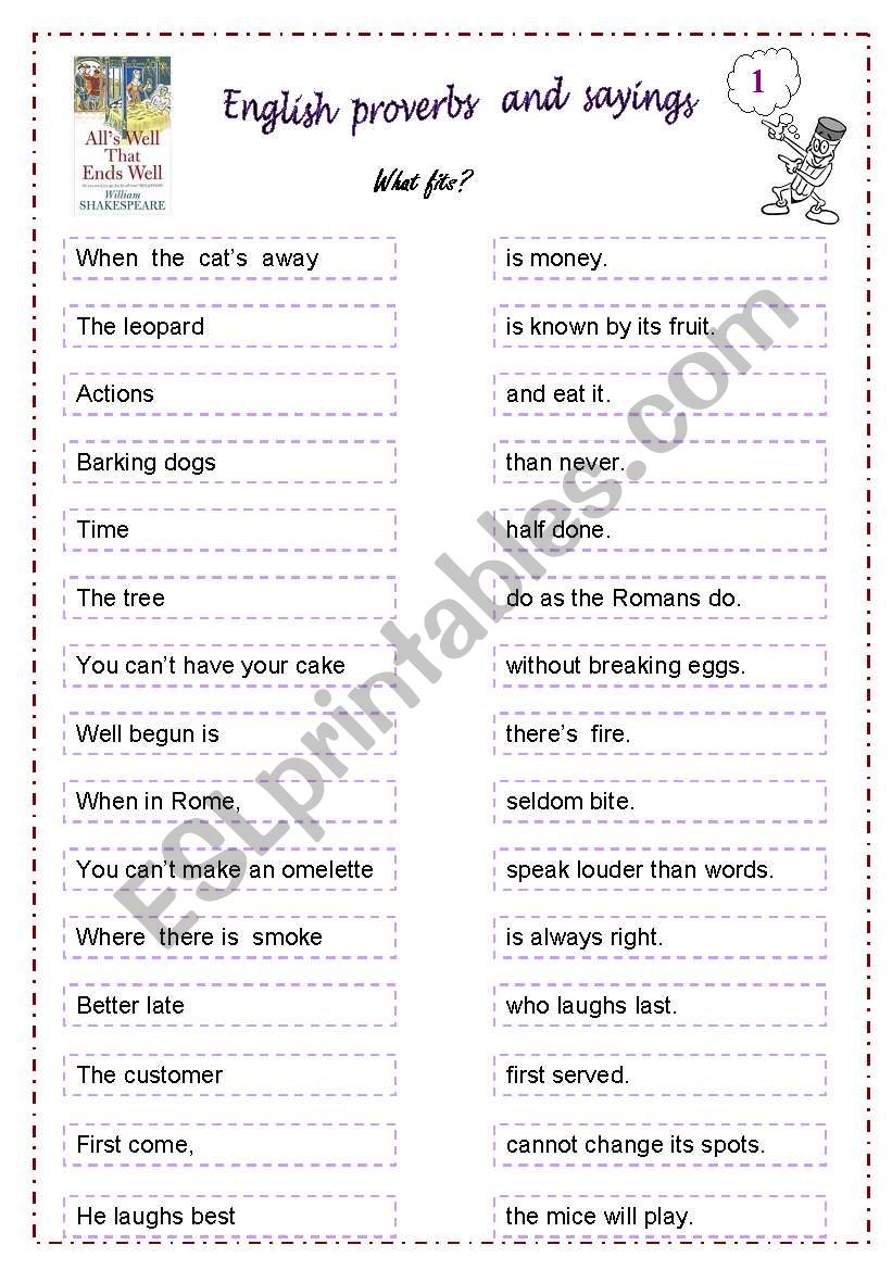 Proverbs and sayings worksheet