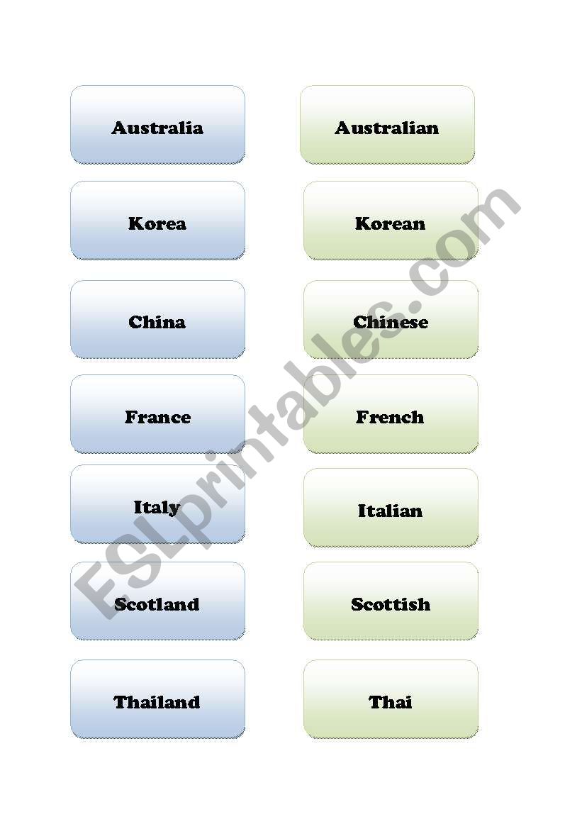 pairs game - find the country and nationality