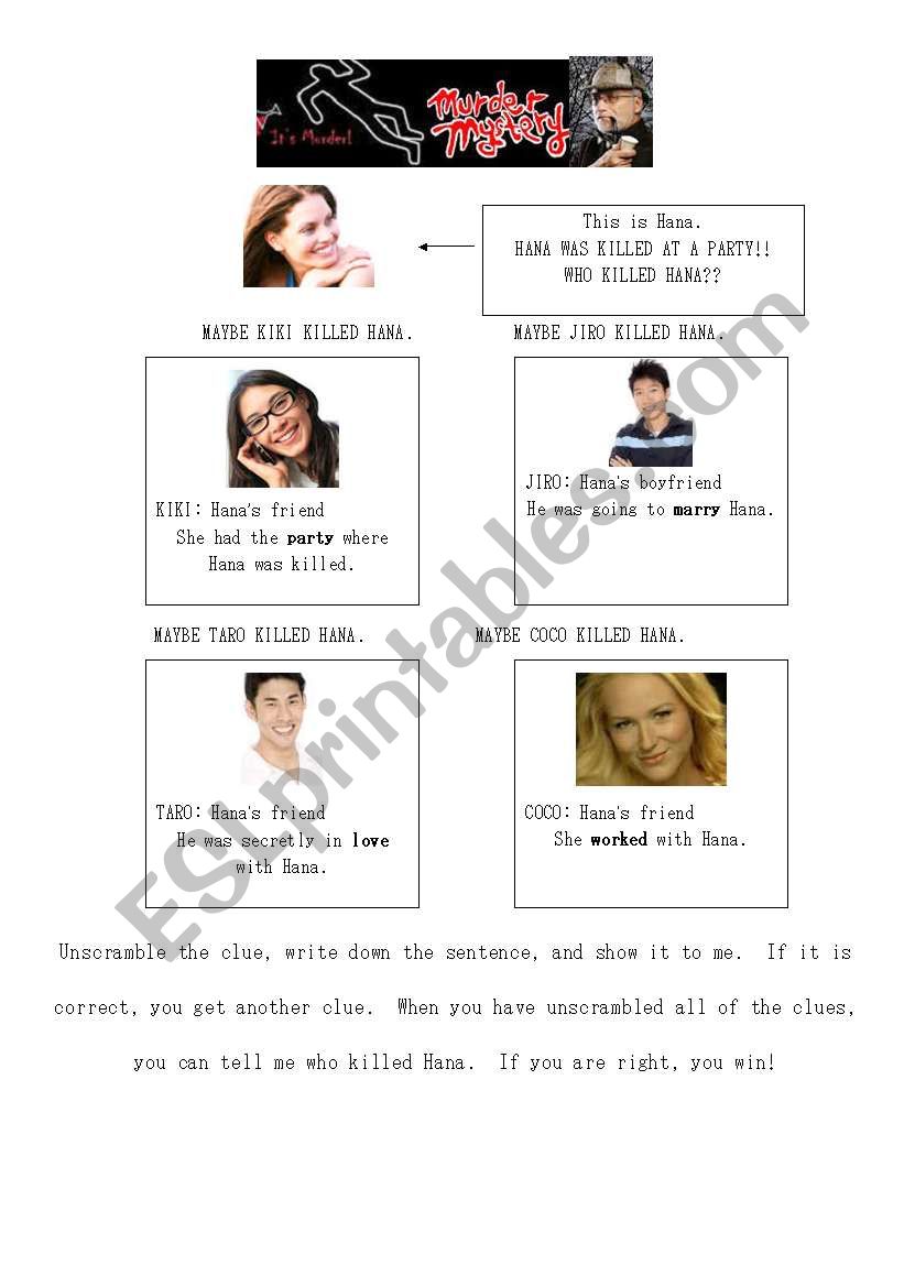 MURDER MYSTERY worksheet