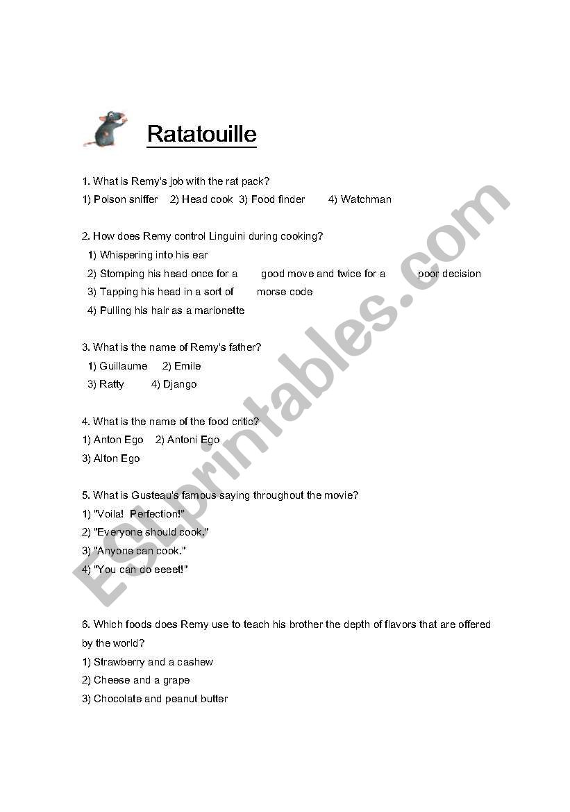 ratatouille worksheet