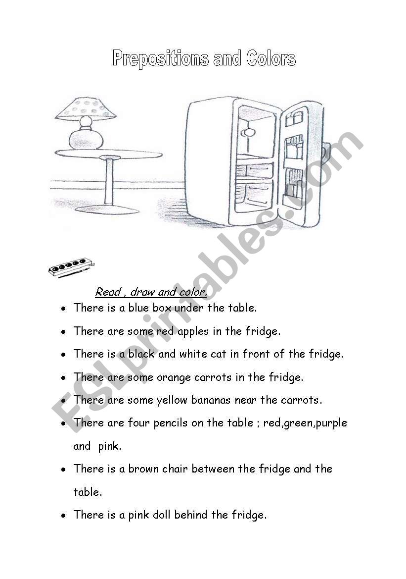 Enjoyable Revision of Colors and Prepositions and also some basic nouns.