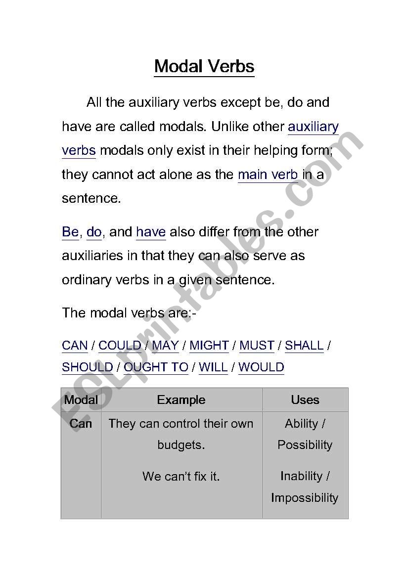 modal verbs worksheet