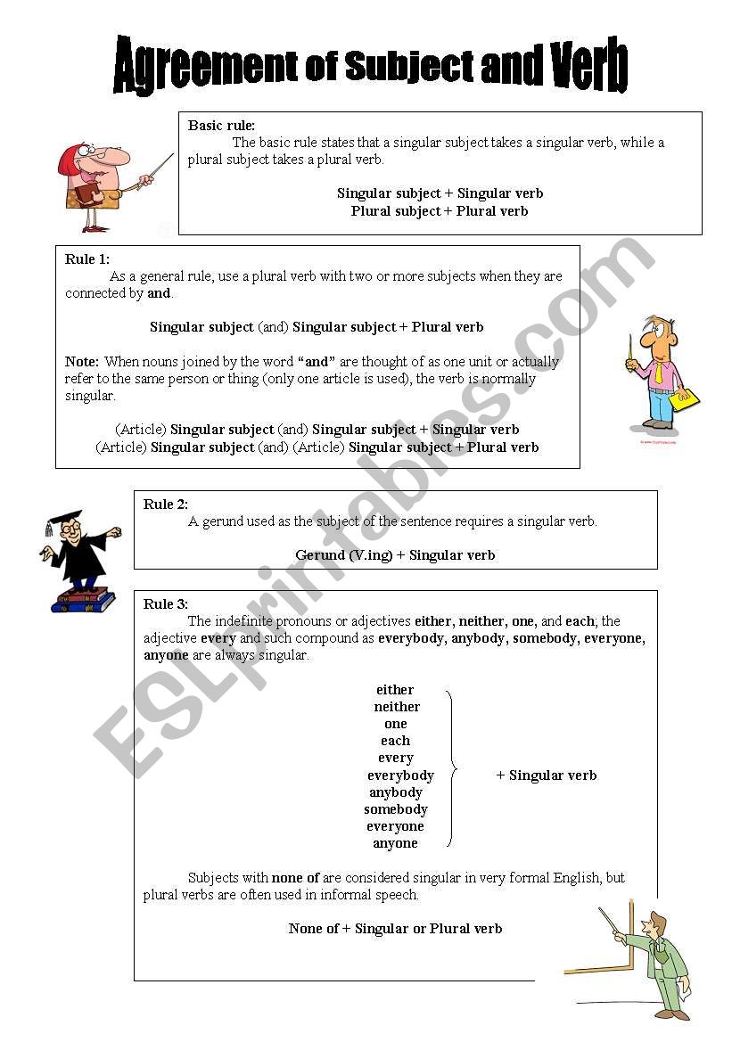 agreement of subject and verb worksheet