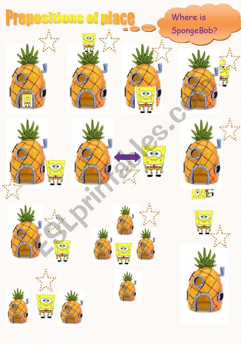 prepositions of place with Sponge Bob