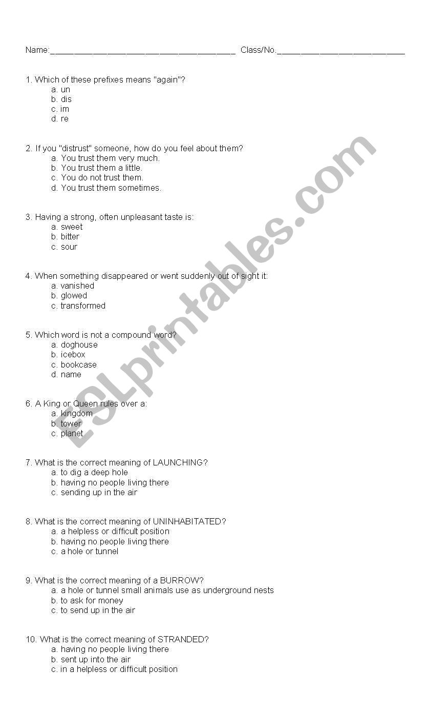 Vocabulary worksheet