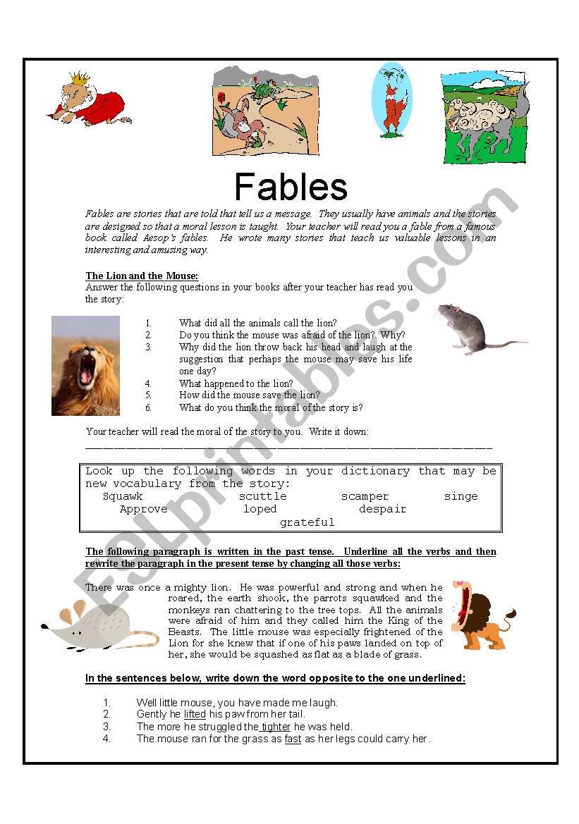 Fables ESL Worksheet By Kellycoetzer