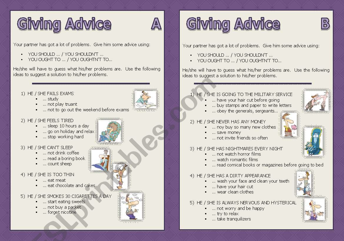 Modal Verbs: Giving Advice (should/nt, ought/nt to) - (Speaking)