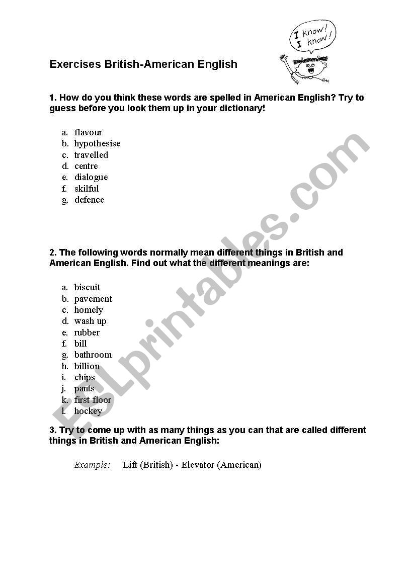 British and American English - work with the differences