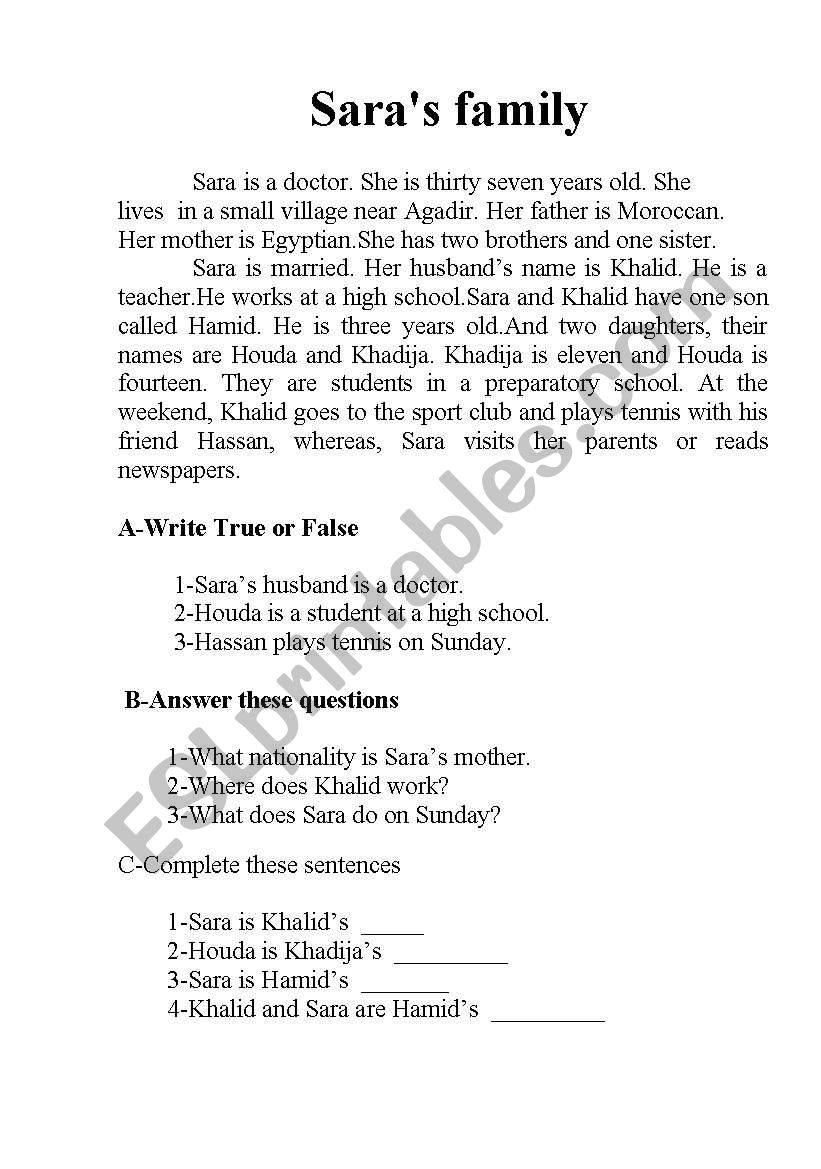 family worksheet