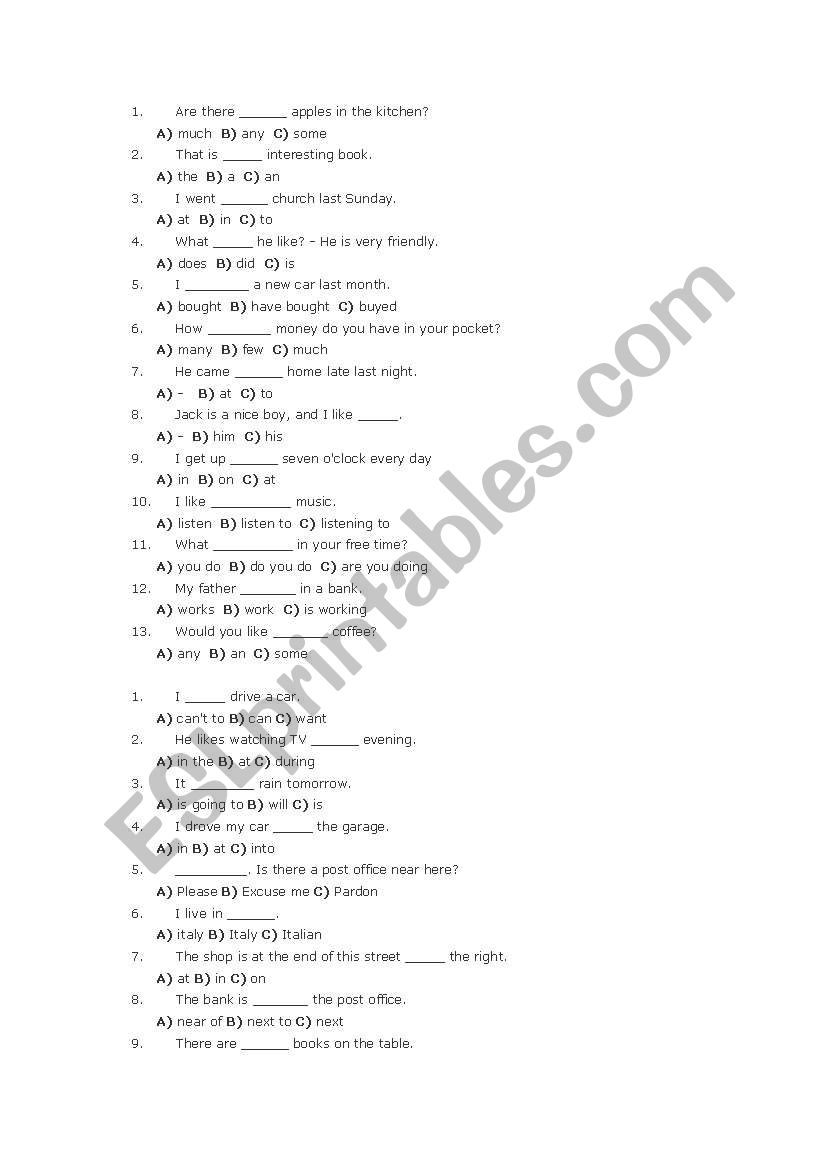 grammar exercise worksheet