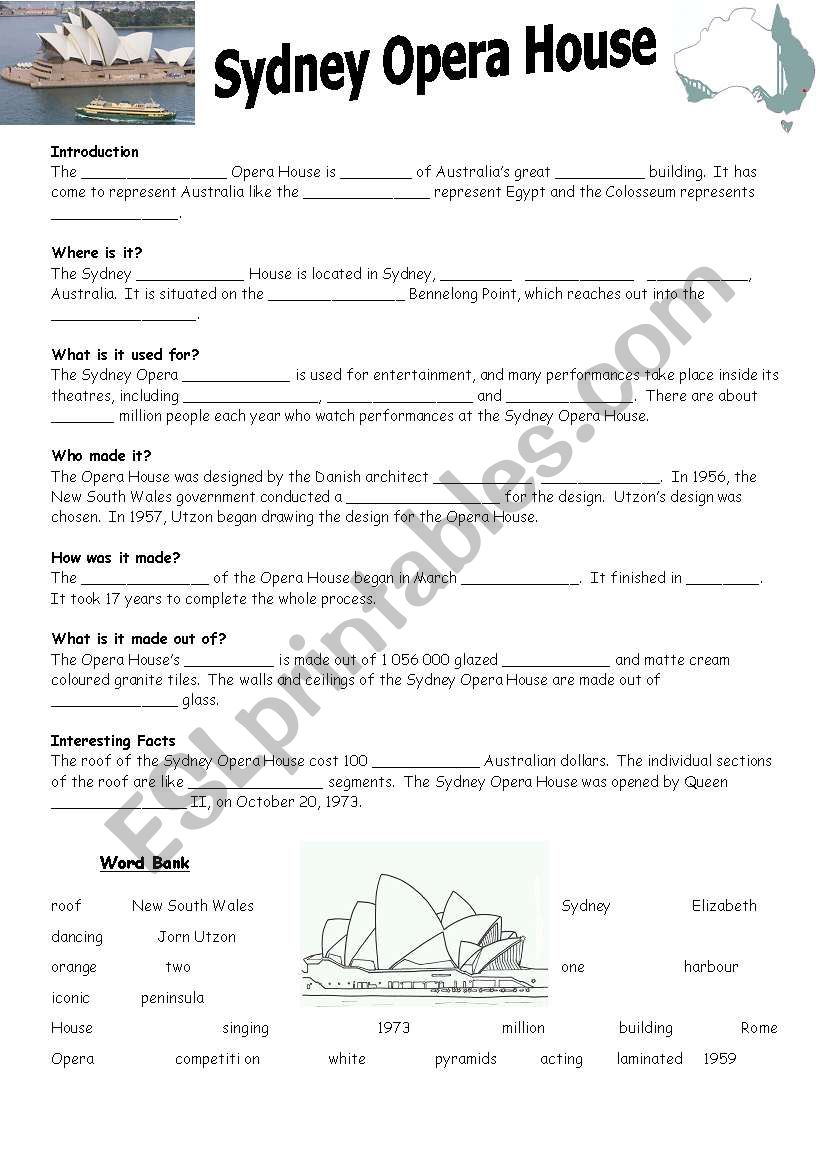 Sydney Opera House worksheet