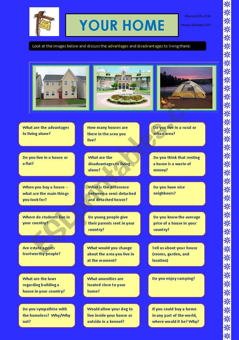 Discussion 2  - Homes.  Includes a black and white version and Instructions