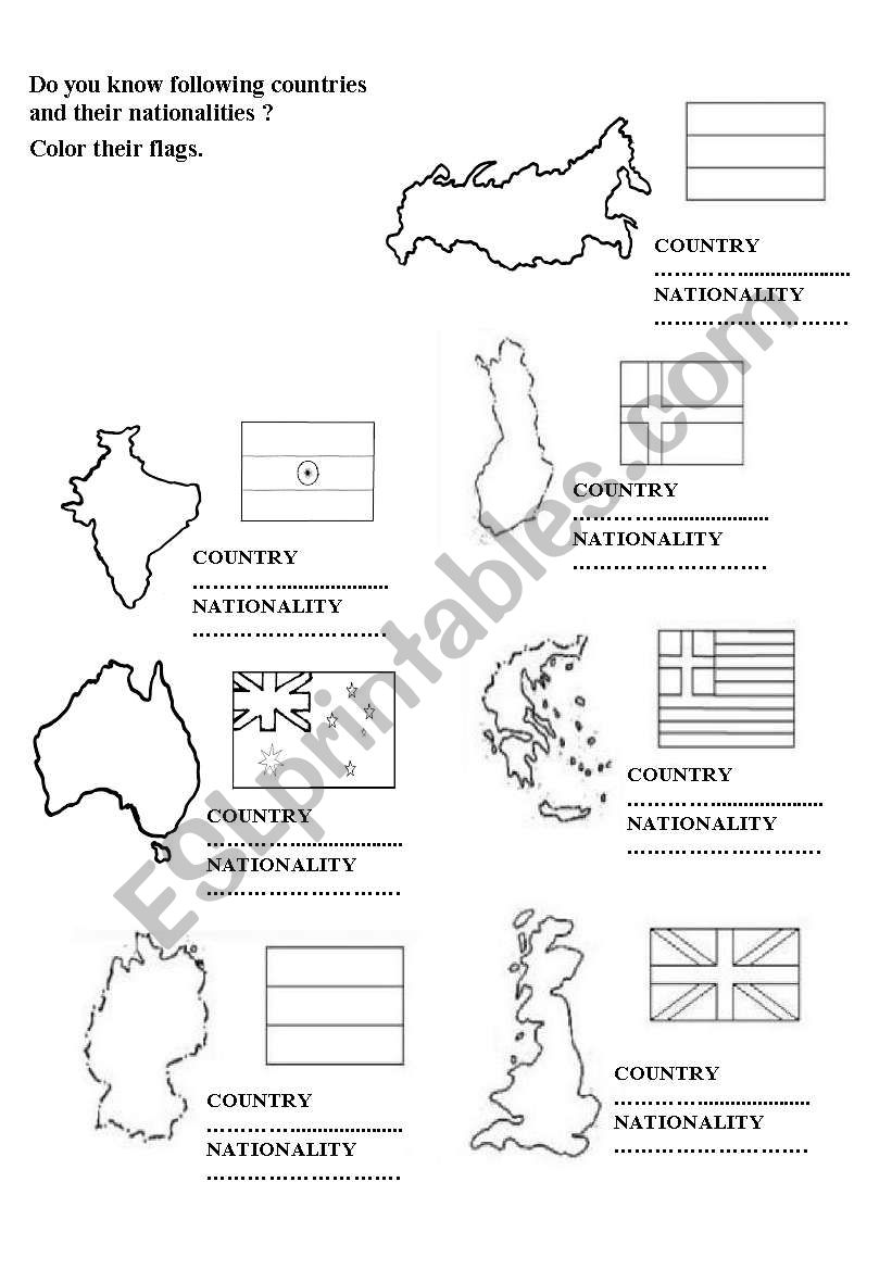 countries worksheet