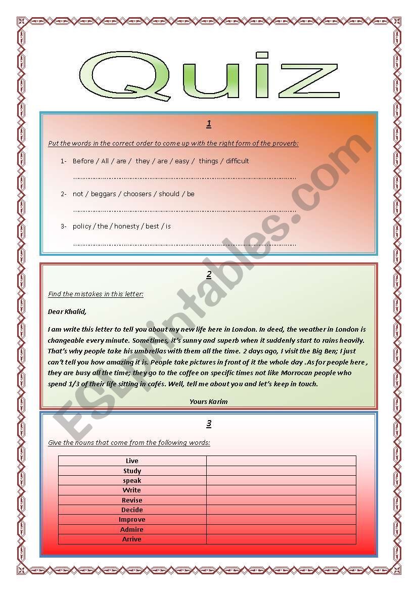 a funny quiz  worksheet