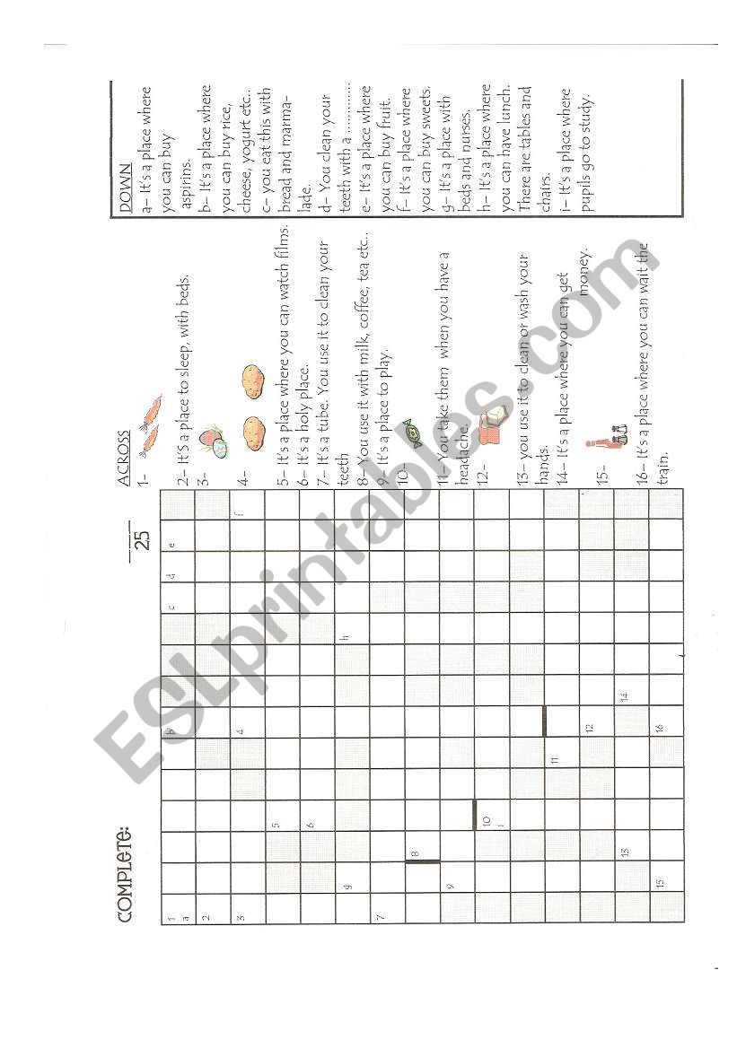 Places in a town worksheet