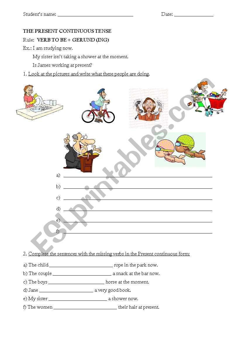 Present continuous worksheet