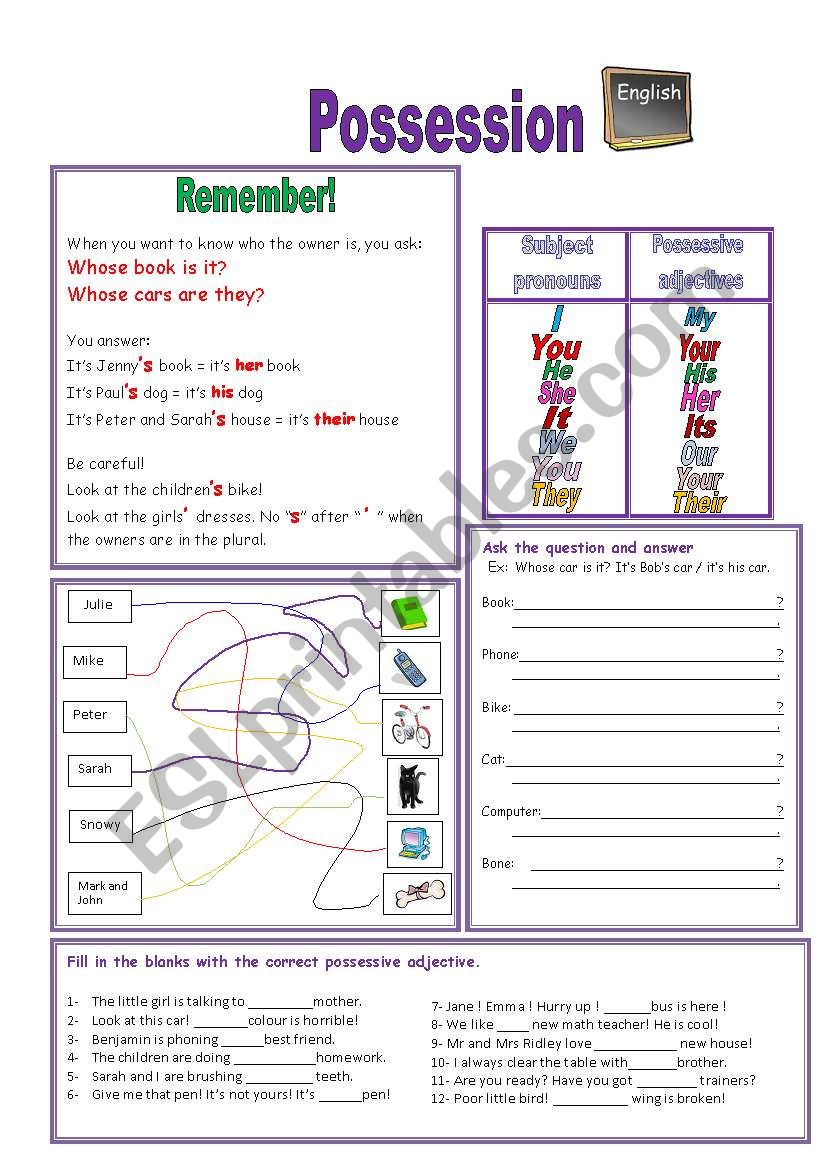 Possession Worksheets For Grade 2