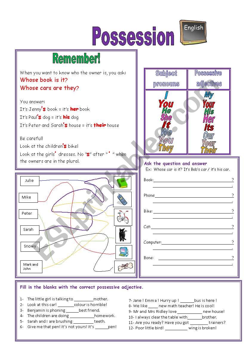 Joint And Separate Possession Worksheet