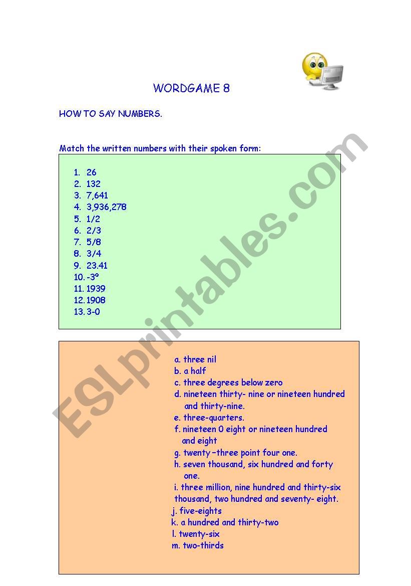 HOW TO SAY NUMBERS worksheet