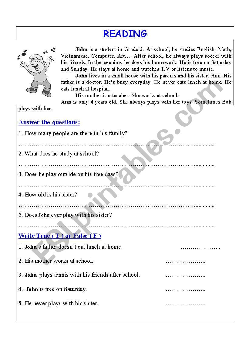 reading  worksheet