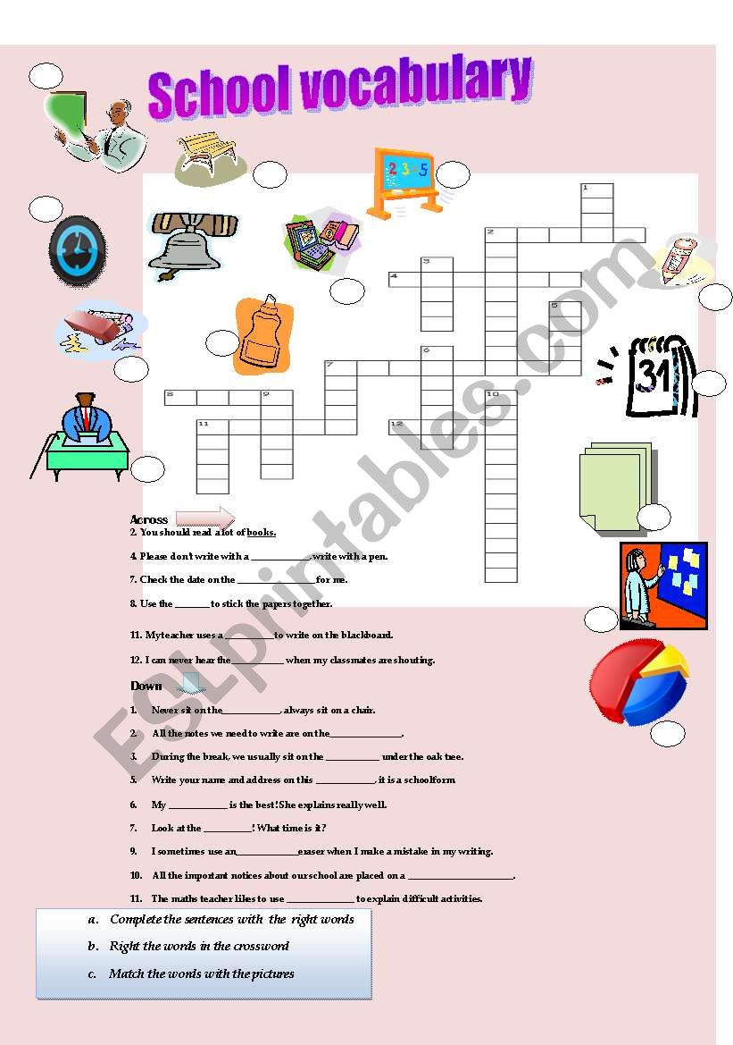 School vocabulary worksheet