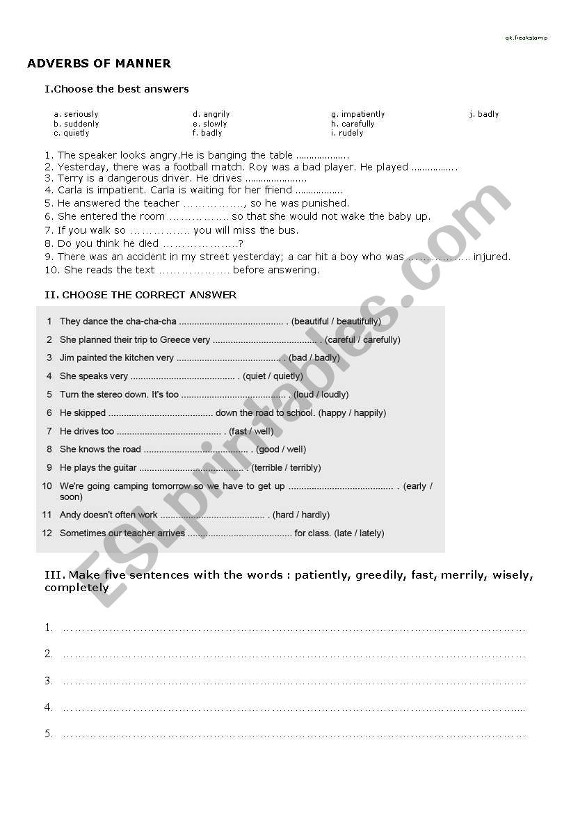 adverbs of manner worksheet