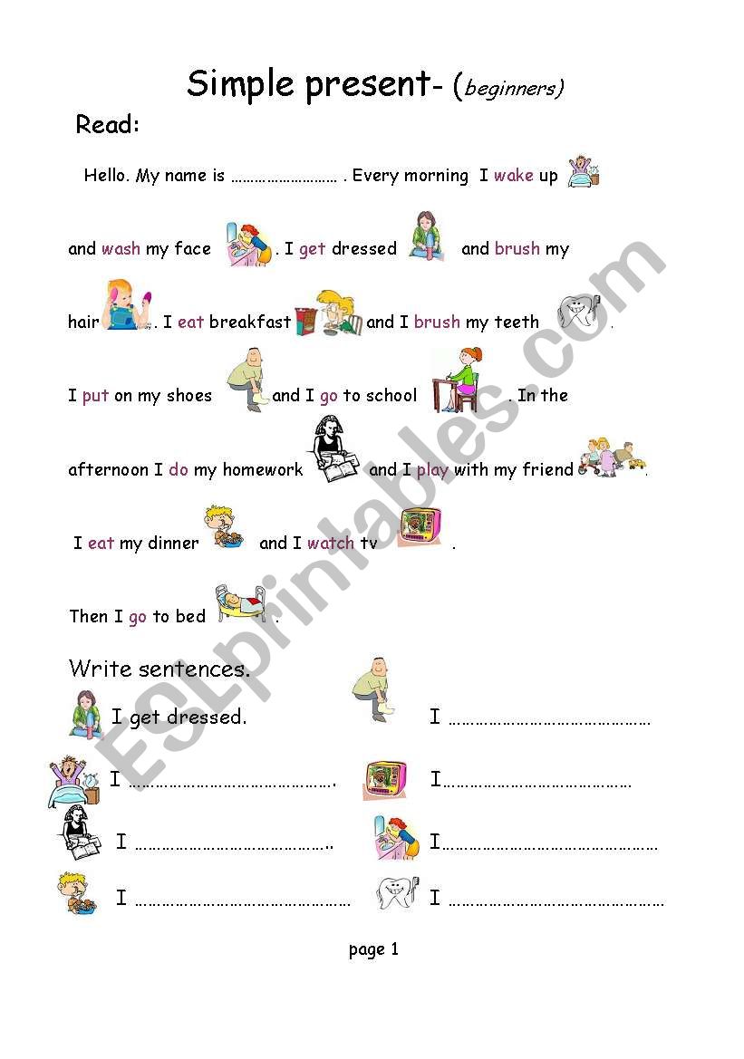 Simple present beginners worksheet