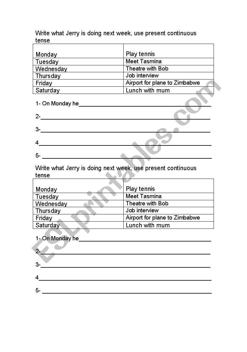 present continuous worksheet