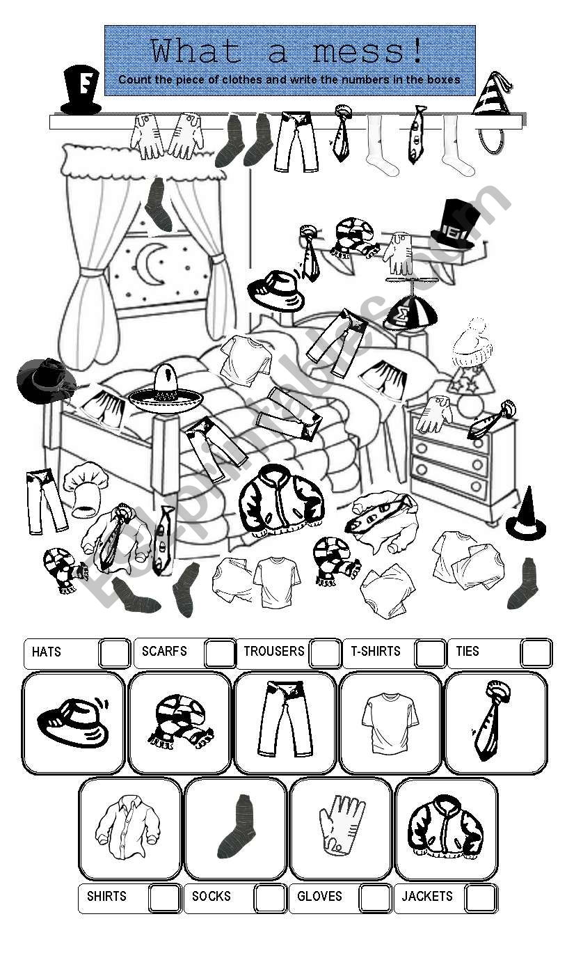 CLOTHES- WHAT A MESS!!! worksheet