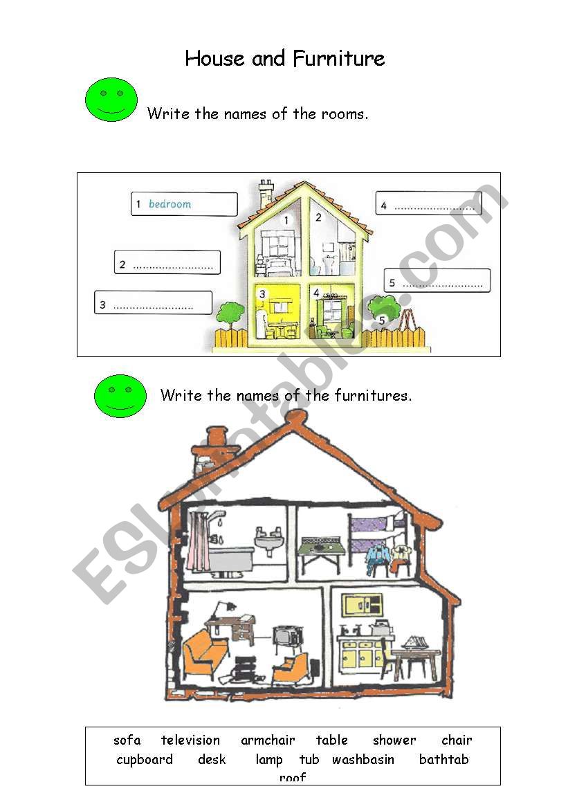 house and furnitures worksheet