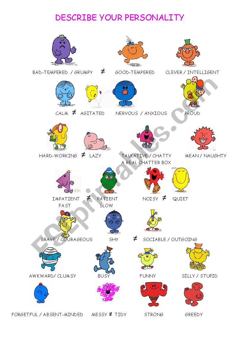 Mr and Mrs Men worksheet