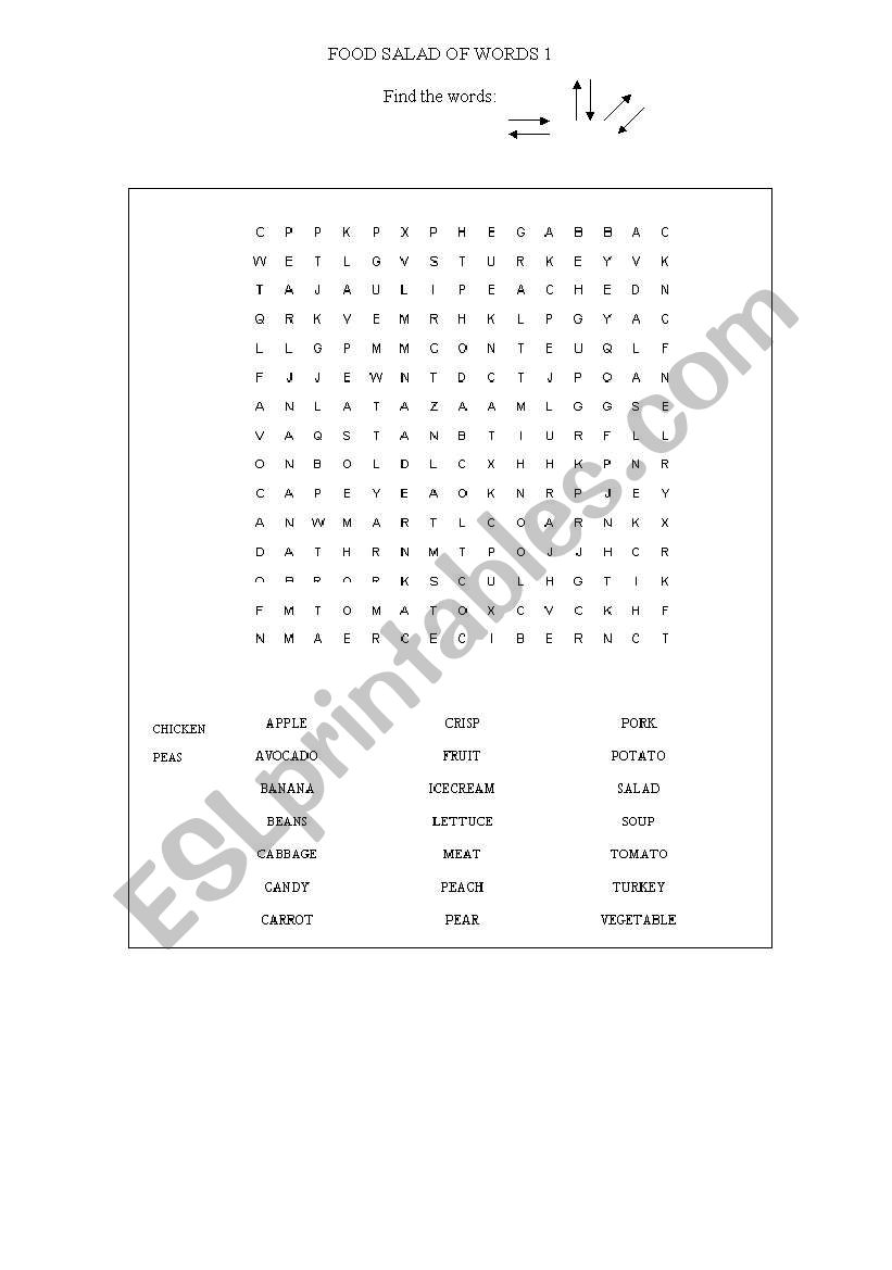 Food salad of words worksheet