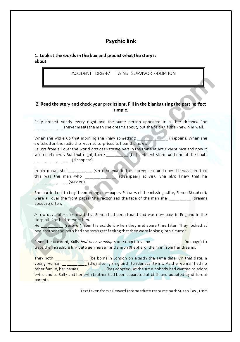 past perfect story worksheet