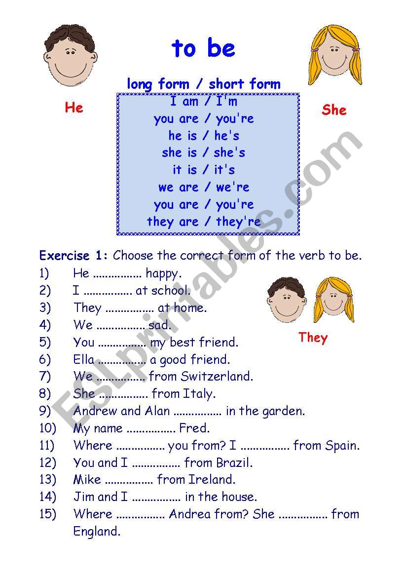 First Lesson: Verb to be worksheet