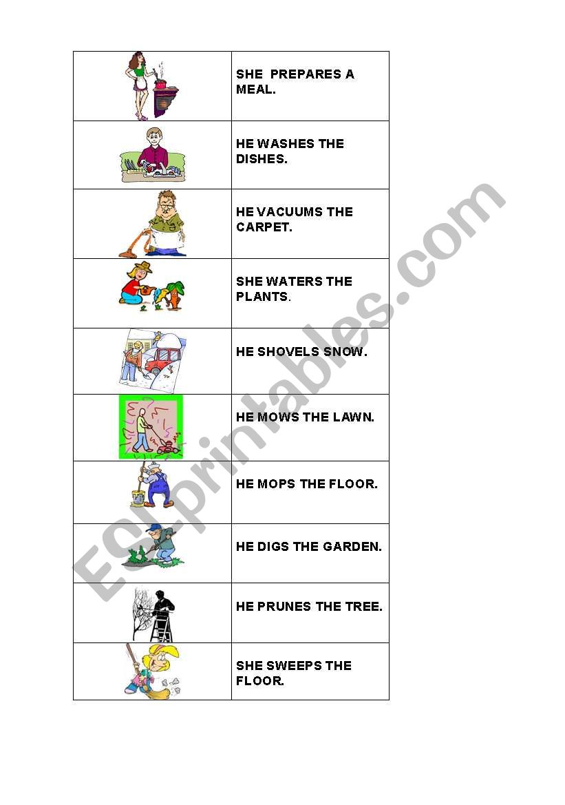 Household chores memory worksheet