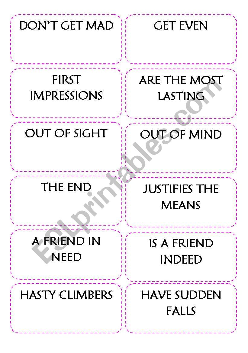 PROVERBS GAME CARDS worksheet