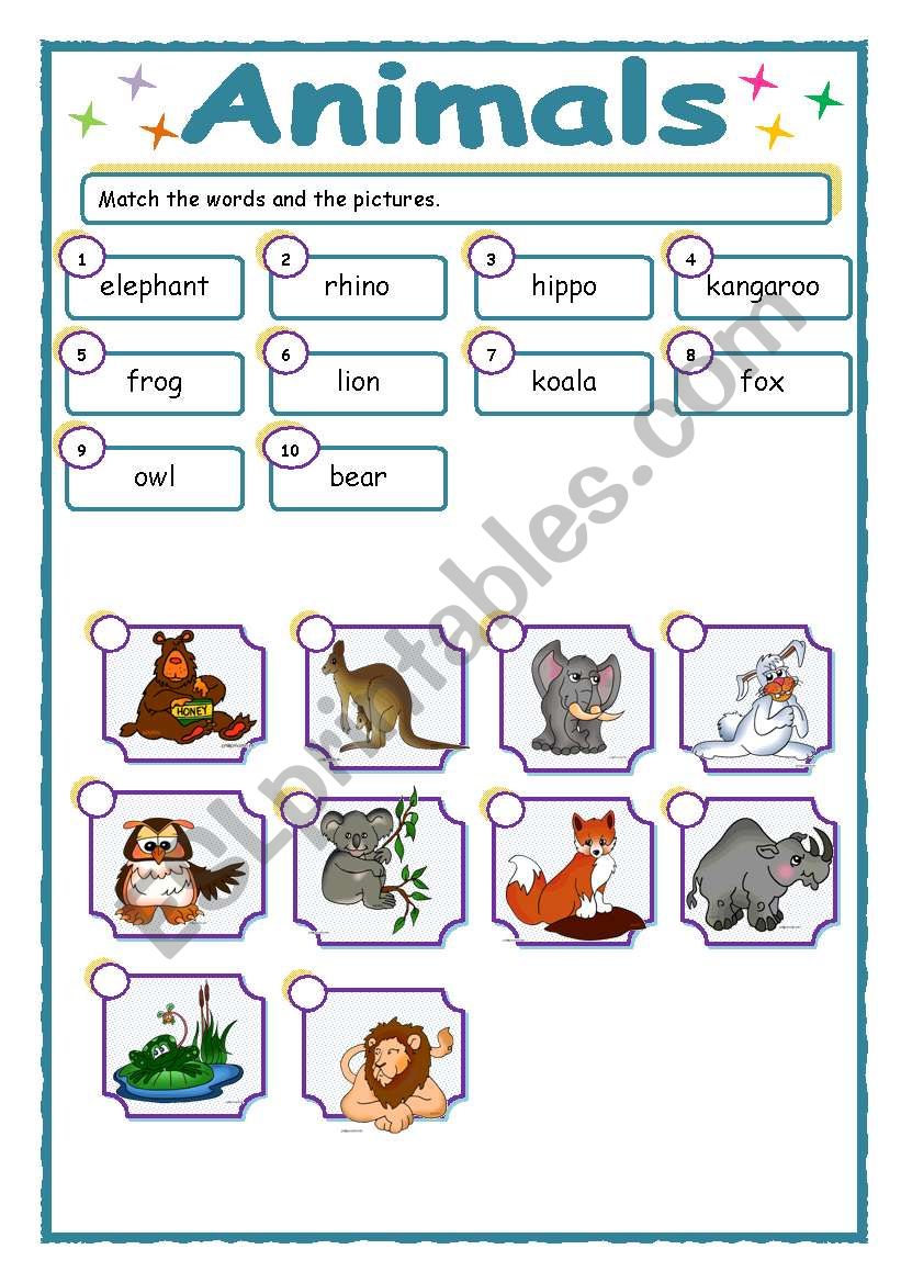 Animals matching worksheet