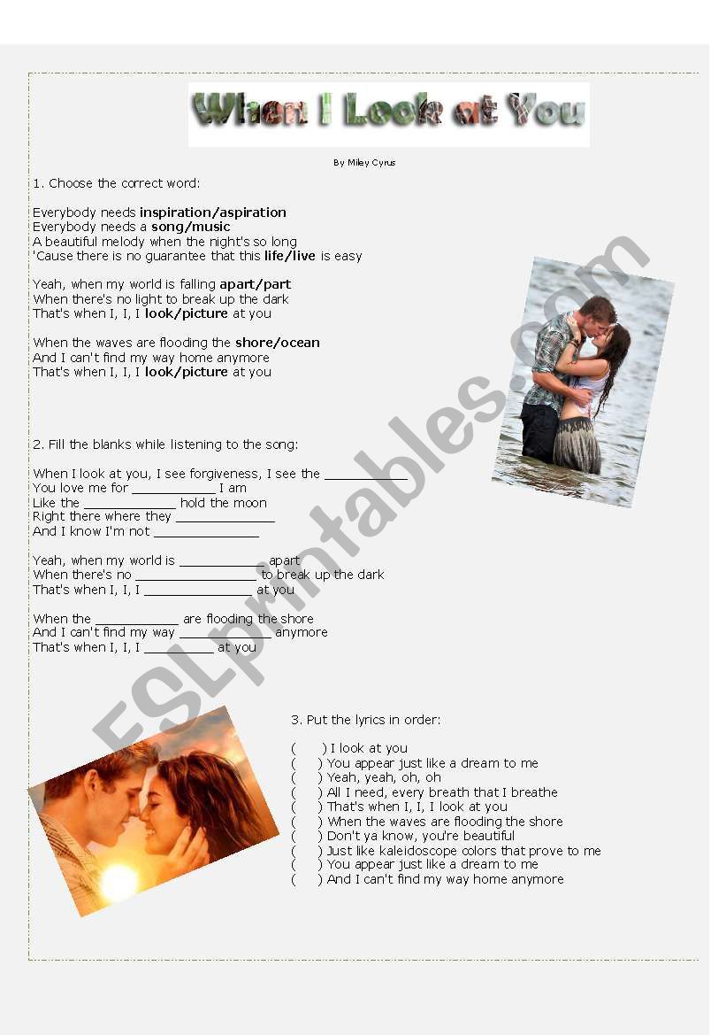 When I Look at You - Song  worksheet